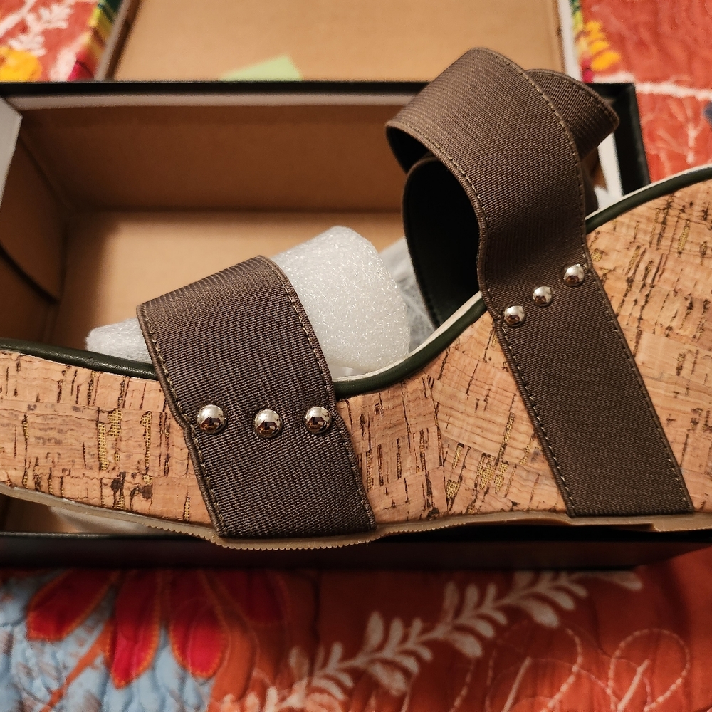 Olive Studded Cork Wedges